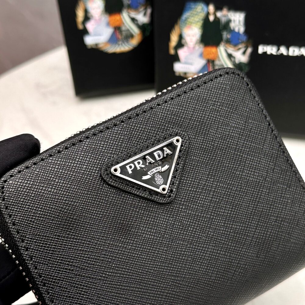 PRADA SMALL SAFFIANO LEATHER WALLET BLACK AND SILVER 10CM 1ML036 QHH F0002 - Image 6