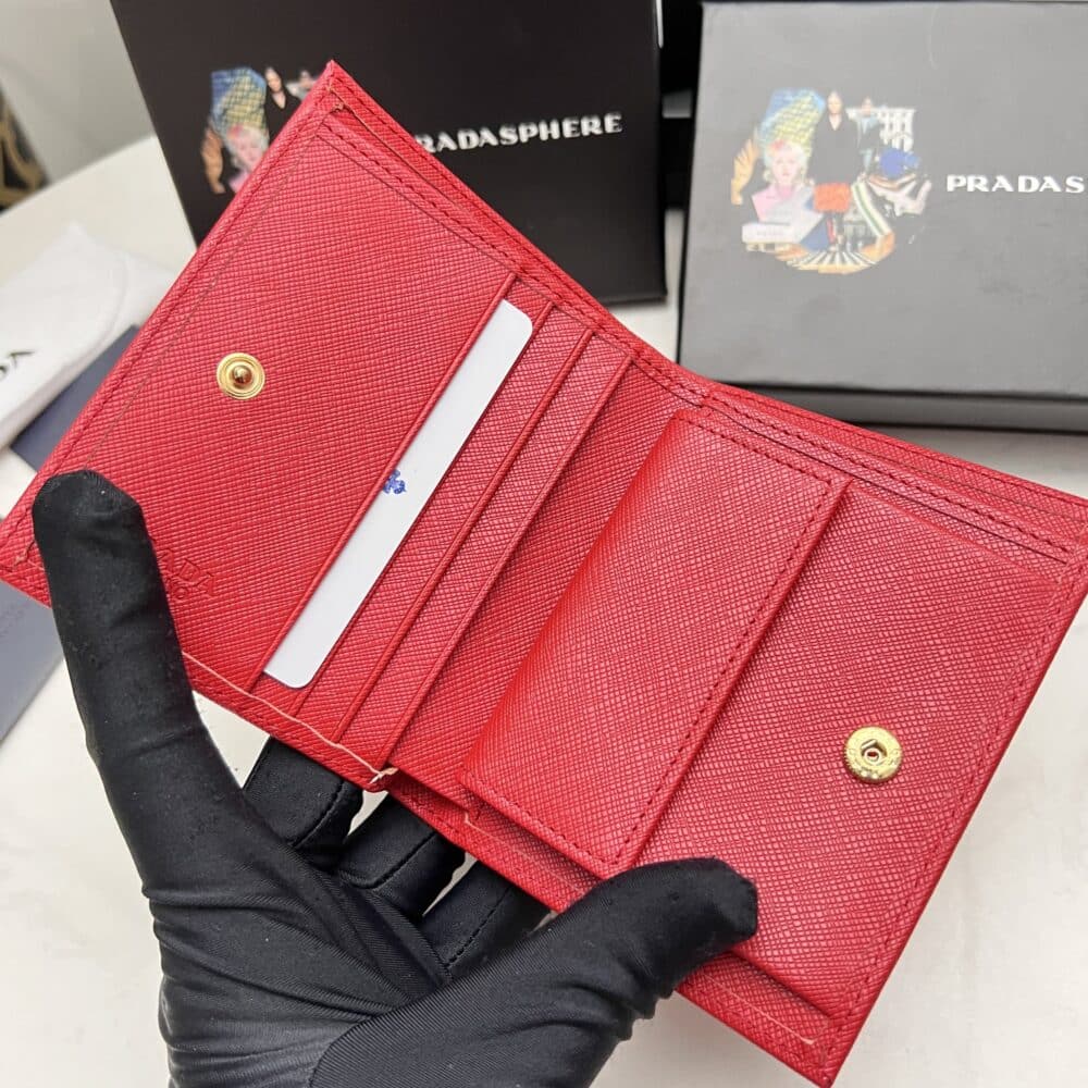 PRADA SAFFIANO LEATHER FLAP SMALL WALLET RED AND GOLD 10CM 1MV204 QWA F068Z - Image 6