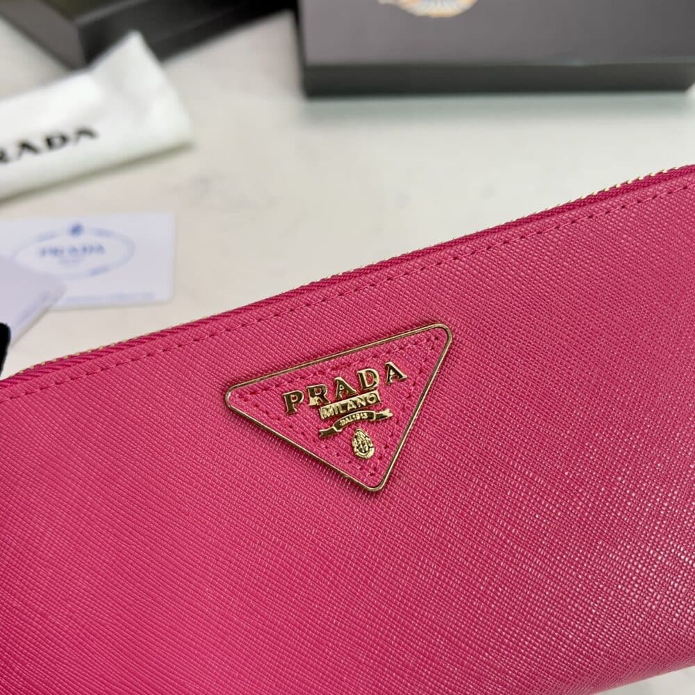 PRADA LARGE  SAFFIANO TRIANGLE ZIP AROUND LONG WALLET PEONY PINK 19CM 1ML506 QHH F0002 - Image 7
