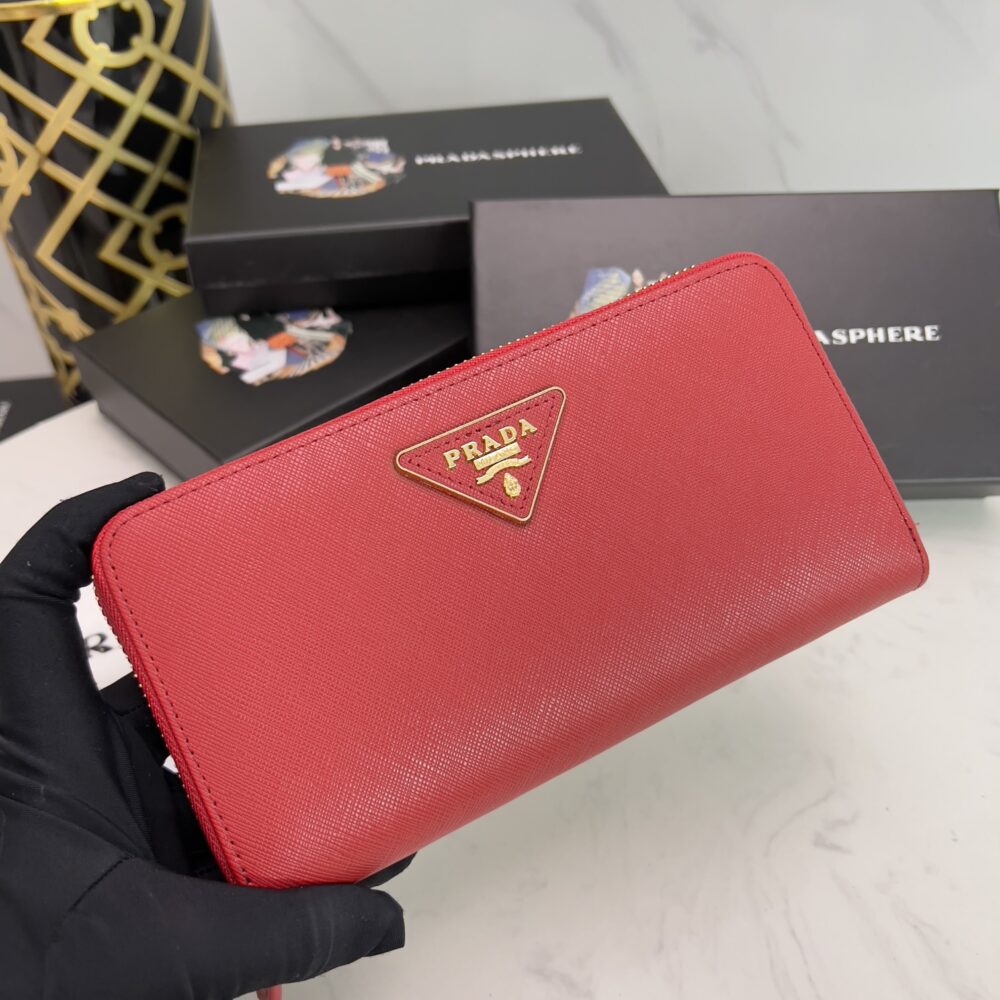 PRADA LARGE  SAFFIANO TRIANGLE ZIP AROUND LONG WALLET RED 19CM 1ML506 QHH F068Z - Image 7