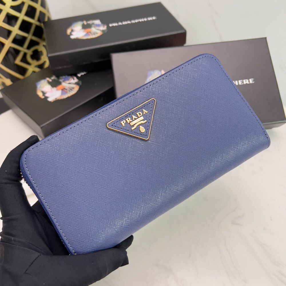 PRADA LARGE  SAFFIANO TRIANGLE ZIP AROUND LONG WALLET DARK BLUE 19CM 1ML506 QHH F068Z - Image 7