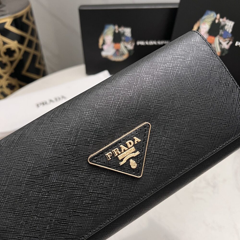 PRADA SAFFIANO LUX LEATHER FLAP CONTINENTAL BLACK WALLET 19CM - Image 7