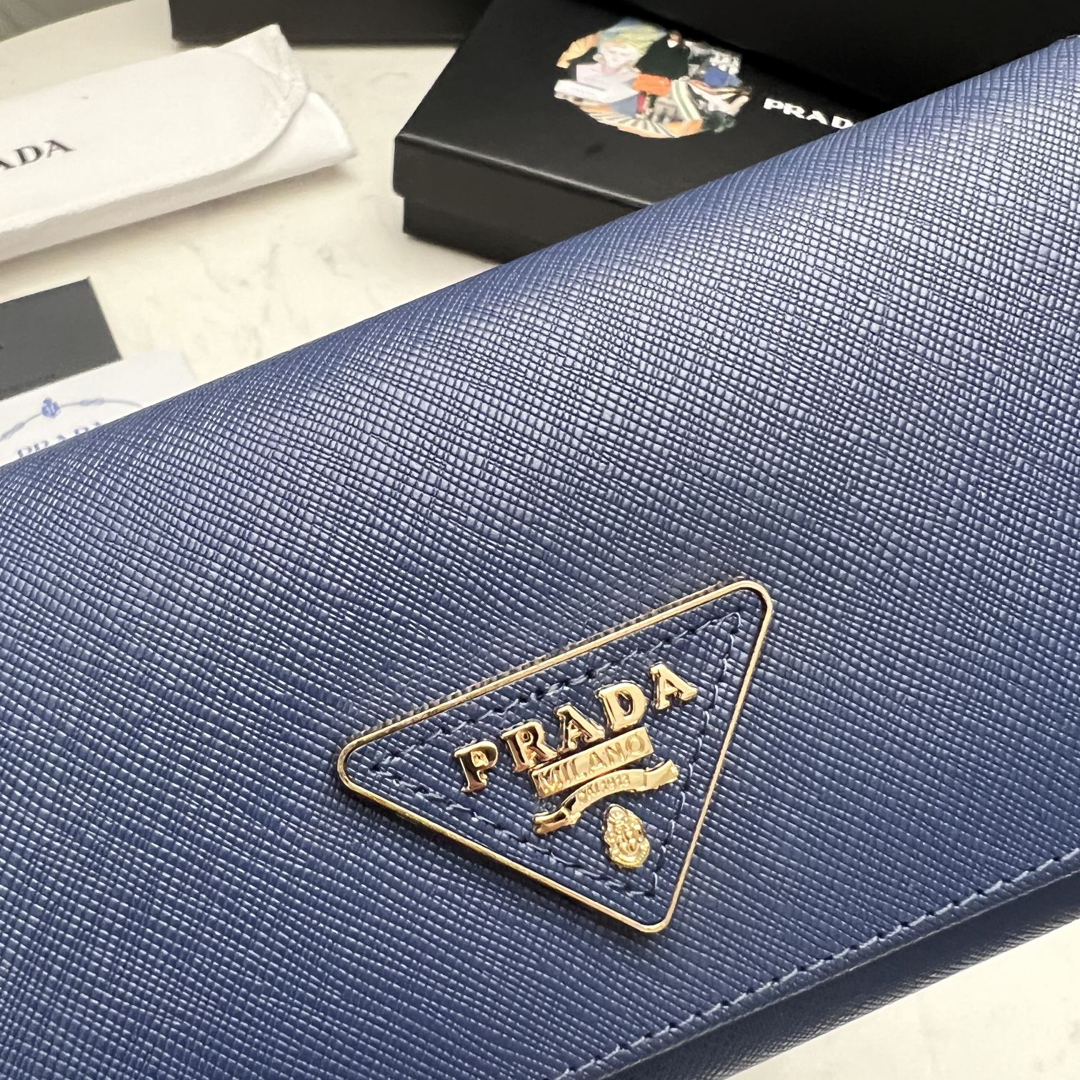 PRADA LARGE SAFFIANO TRIANGLE WALLET NAVY BLUE 19CM 1MH132 QHH F0002 - Image 7