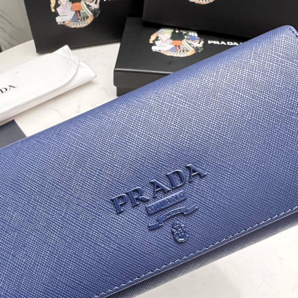 PRADA SAFFIANO MONOCHROME FLAP LONG WALLET FULL NAVY BLUE 19CM 1MH132 ZLP F061H - Image 7