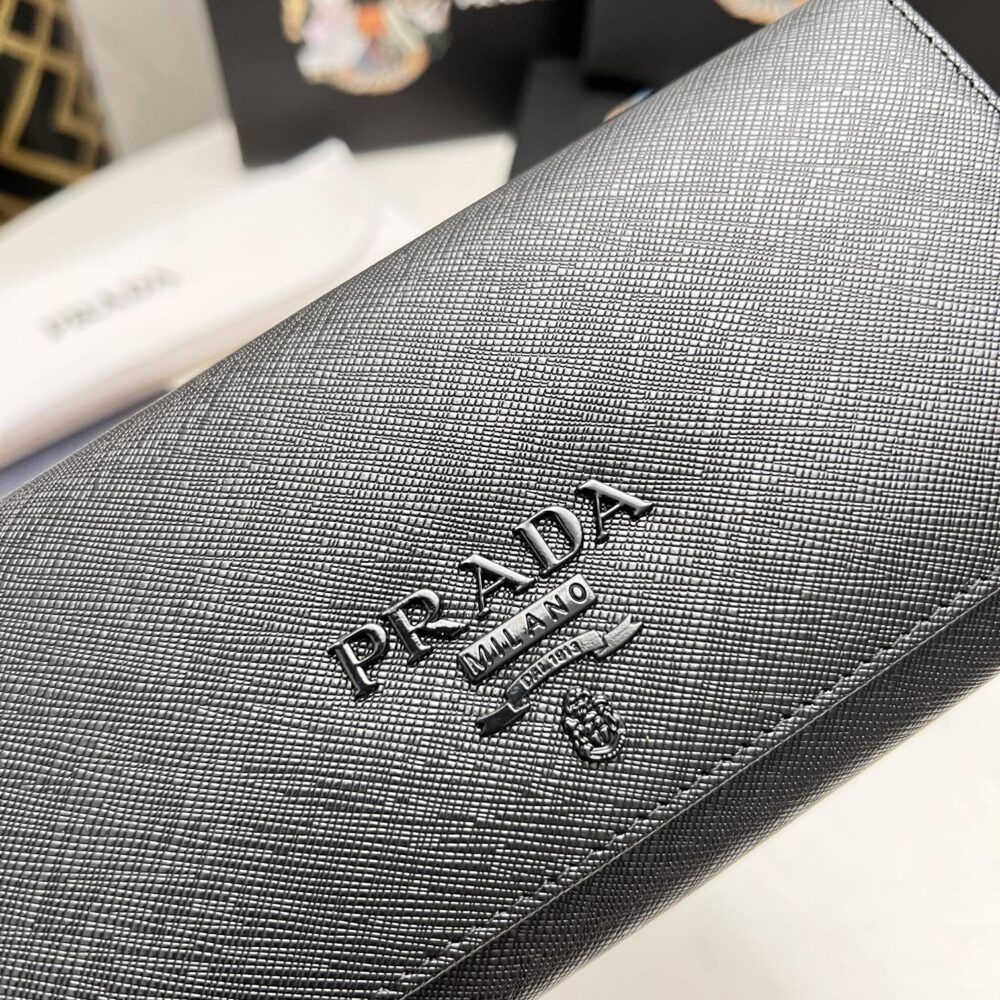 PRADA SAFFIANO MONOCHROME FLAP LONG WALLET FULL BLACK 19CM 1MH132 ZLP F061H - Image 7