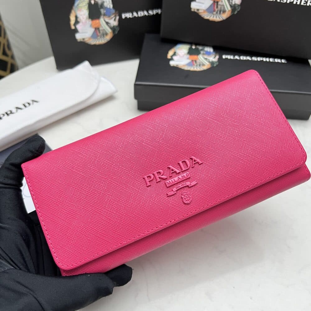 PRADA SAFFIANO MONOCHROME FLAP LONG WALLET FULL DARK PINK 19CM 1MH132 ZLP F061H - Image 7