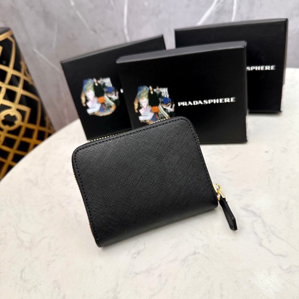 PRADA SMALL SAFFIANO LEATHER WALLET BLACK AND GOLD 10CM 1ML036 QHH F0002 - Image 8
