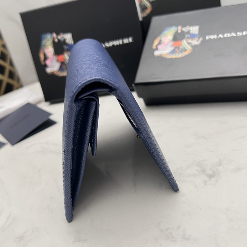 PRADA SAFFIANO MONOCHROME FLAP SMALL WALLET FULL NAVY BLUE 10CM 1MV204 QWA F0002 - Image 7
