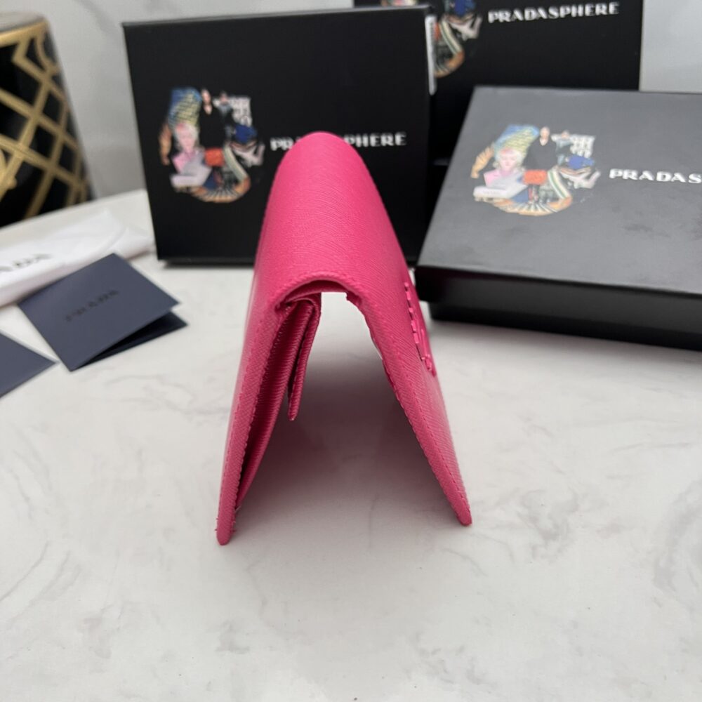 PRADA SAFFIANO MONOCHROME FLAP SMALL WALLET FULL DARK PINK 10CM 1MV204 QWA F0002 - Image 7