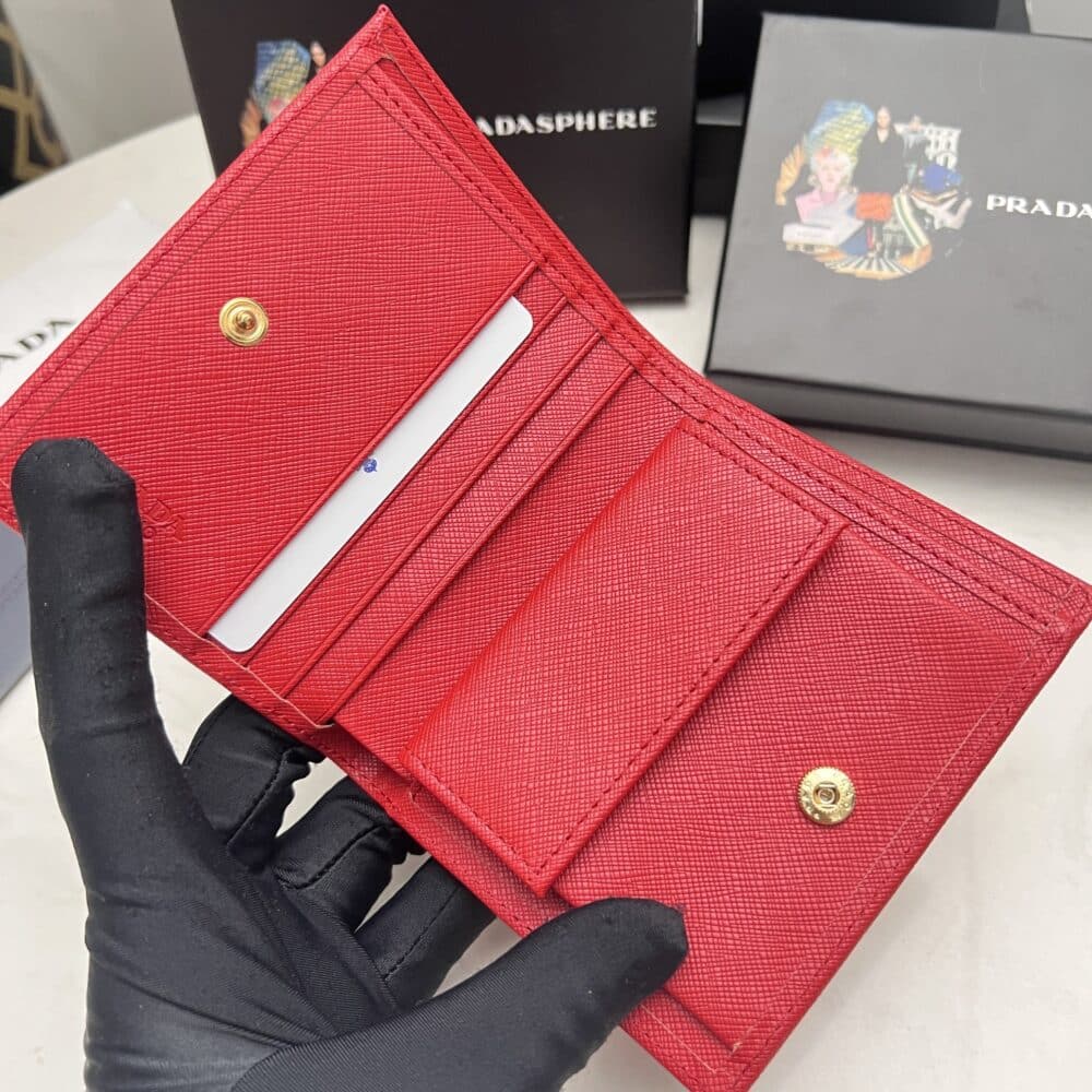 PRADA SAFFIANO MONOCHROME FLAP SMALL WALLET FULL RED 10CM 1MV204 QWA F0002 - Image 6
