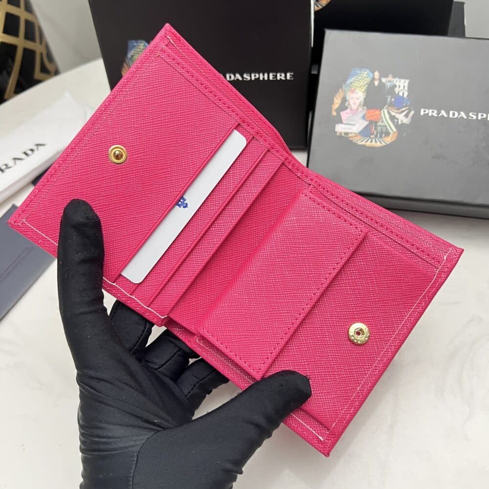 PRADA SAFFIANO LEATHER FLAP SMALL WALLET DARK PINK AND GOLD 10CM 1MV204 QWA F0505 - Image 7