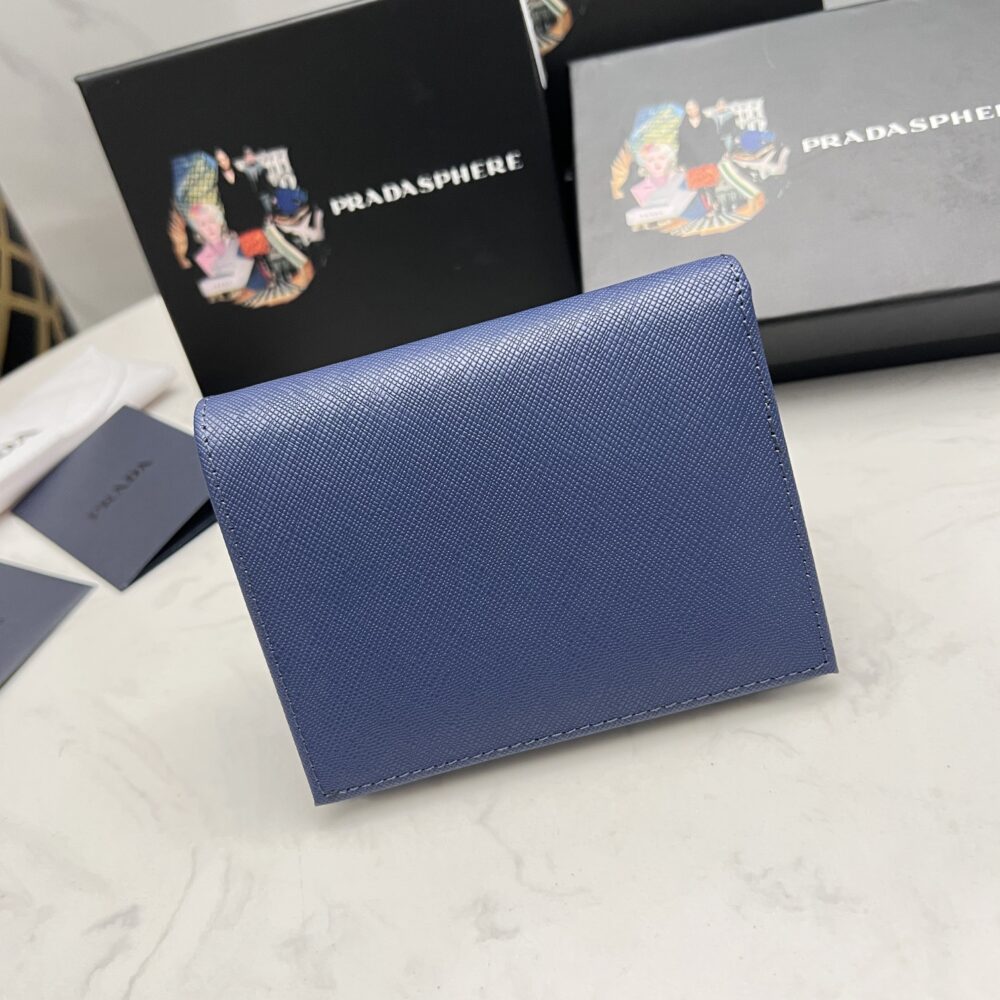 PRADA SAFFIANO LEATHER FLAP SMALL WALLET BLUETTE AND GOLD 10CM 1MV204 QWA F0016 - Image 7