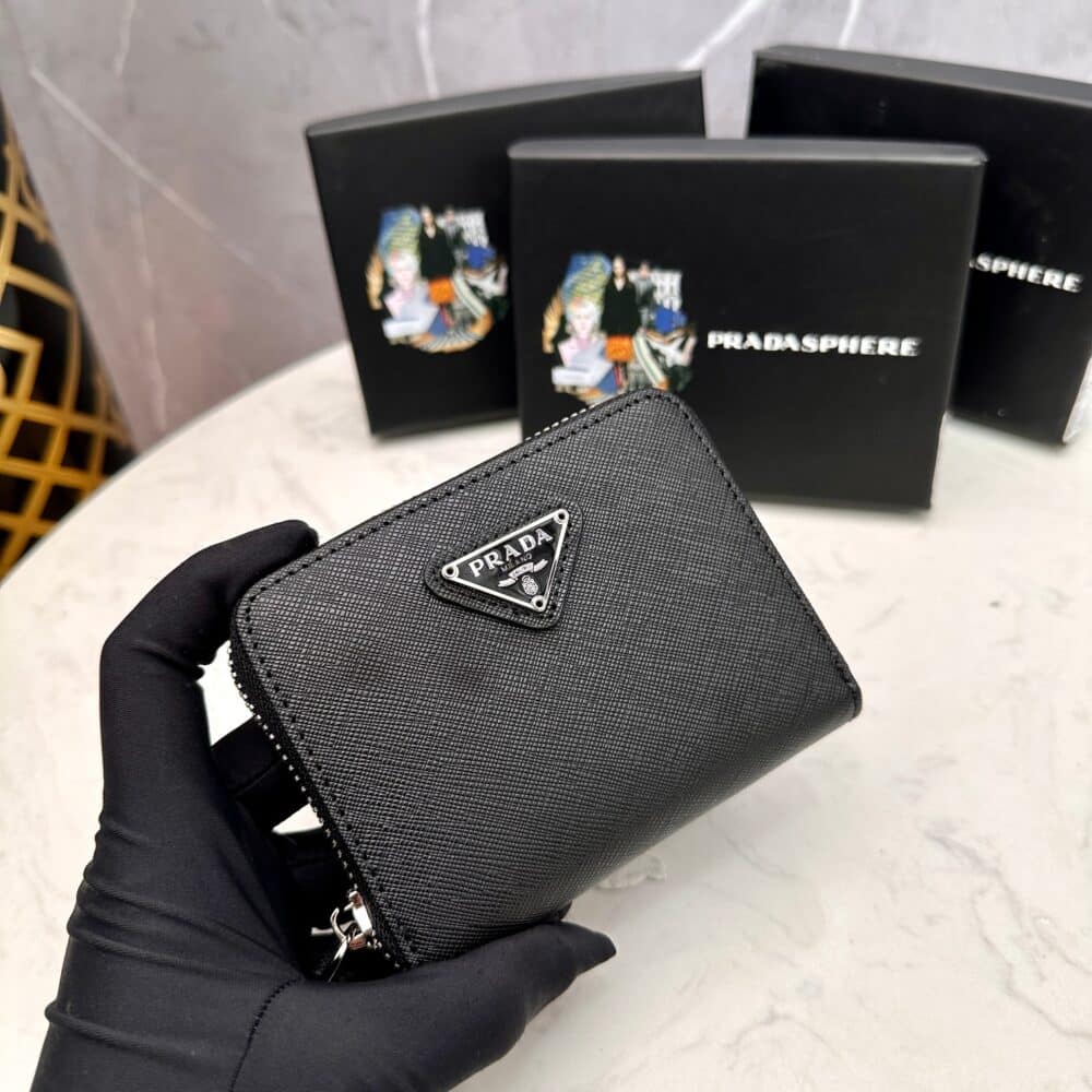 PRADA SMALL SAFFIANO LEATHER WALLET BLACK AND SILVER 10CM 1ML036 QHH F0002 - Image 7