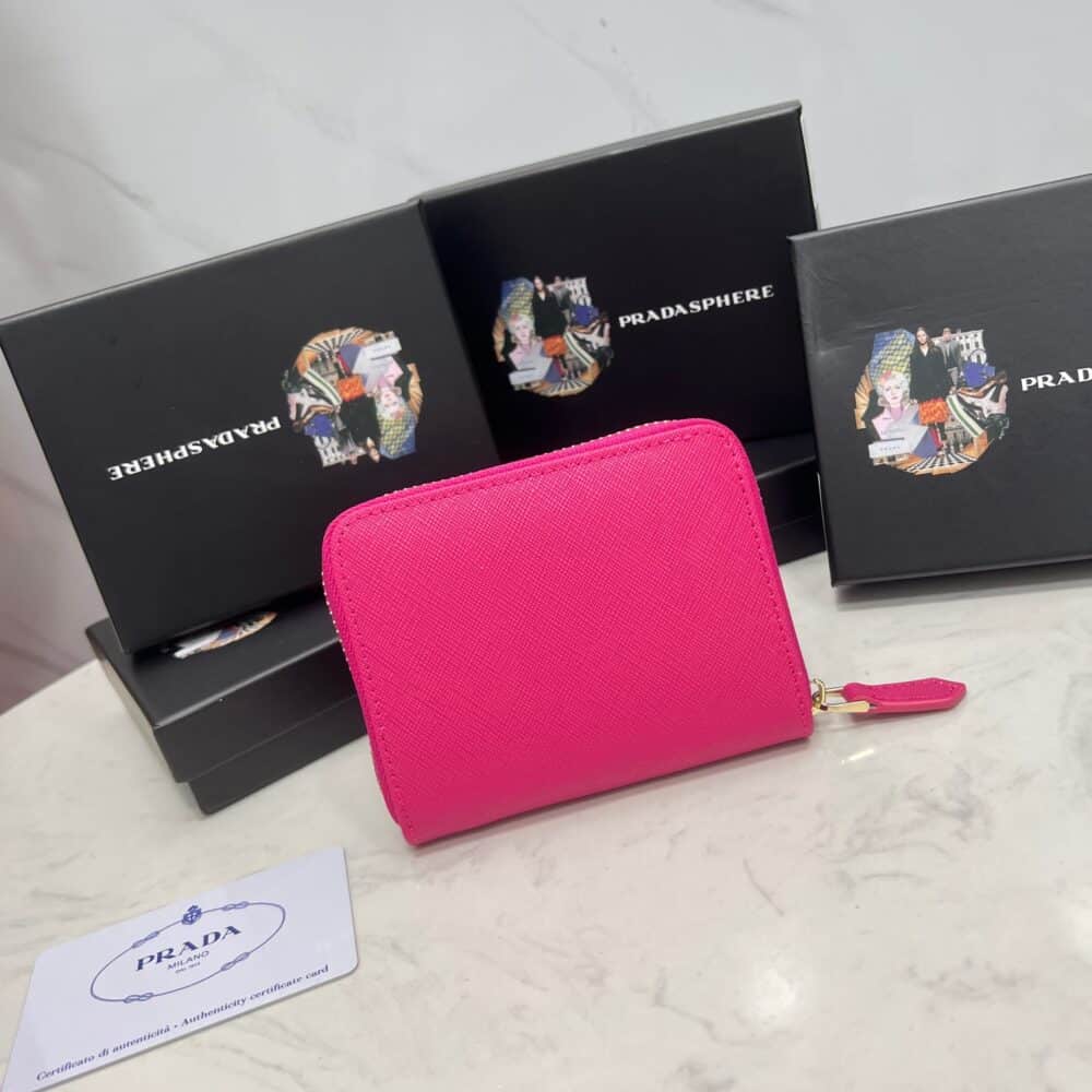 PRADA SAFFIANO LEATHER COIN PURSE PEONY PINK WALLET 10CM 1MM268 QWA F0505 - Image 8