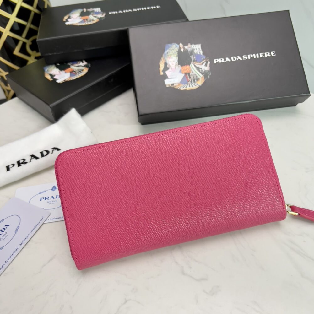 PRADA LARGE  SAFFIANO TRIANGLE ZIP AROUND LONG WALLET PEONY PINK 19CM 1ML506 QHH F0002 - Image 8
