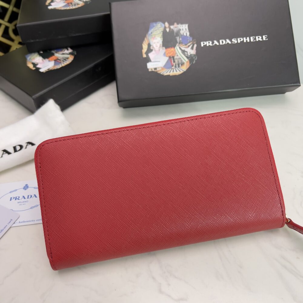PRADA LARGE  SAFFIANO TRIANGLE ZIP AROUND LONG WALLET RED 19CM 1ML506 QHH F068Z - Image 8