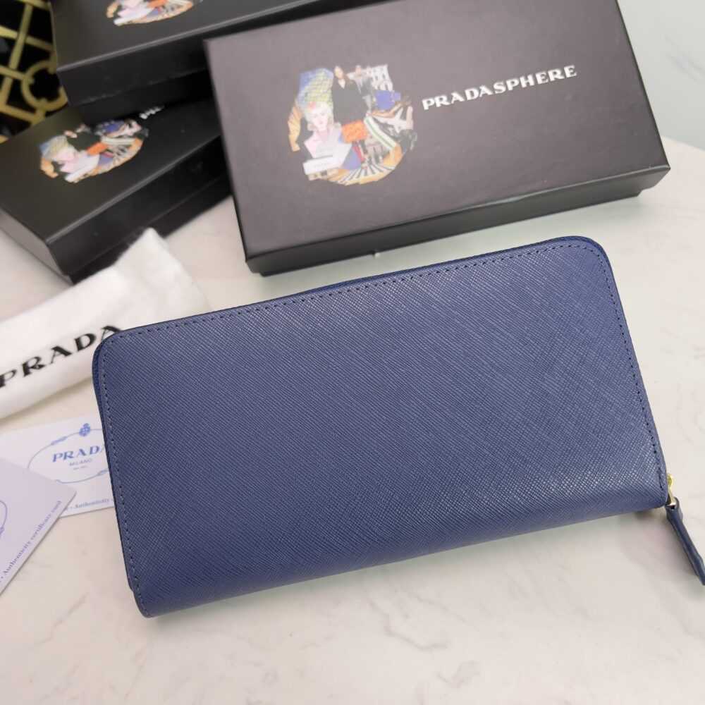 PRADA LARGE  SAFFIANO TRIANGLE ZIP AROUND LONG WALLET DARK BLUE 19CM 1ML506 QHH F068Z - Image 8