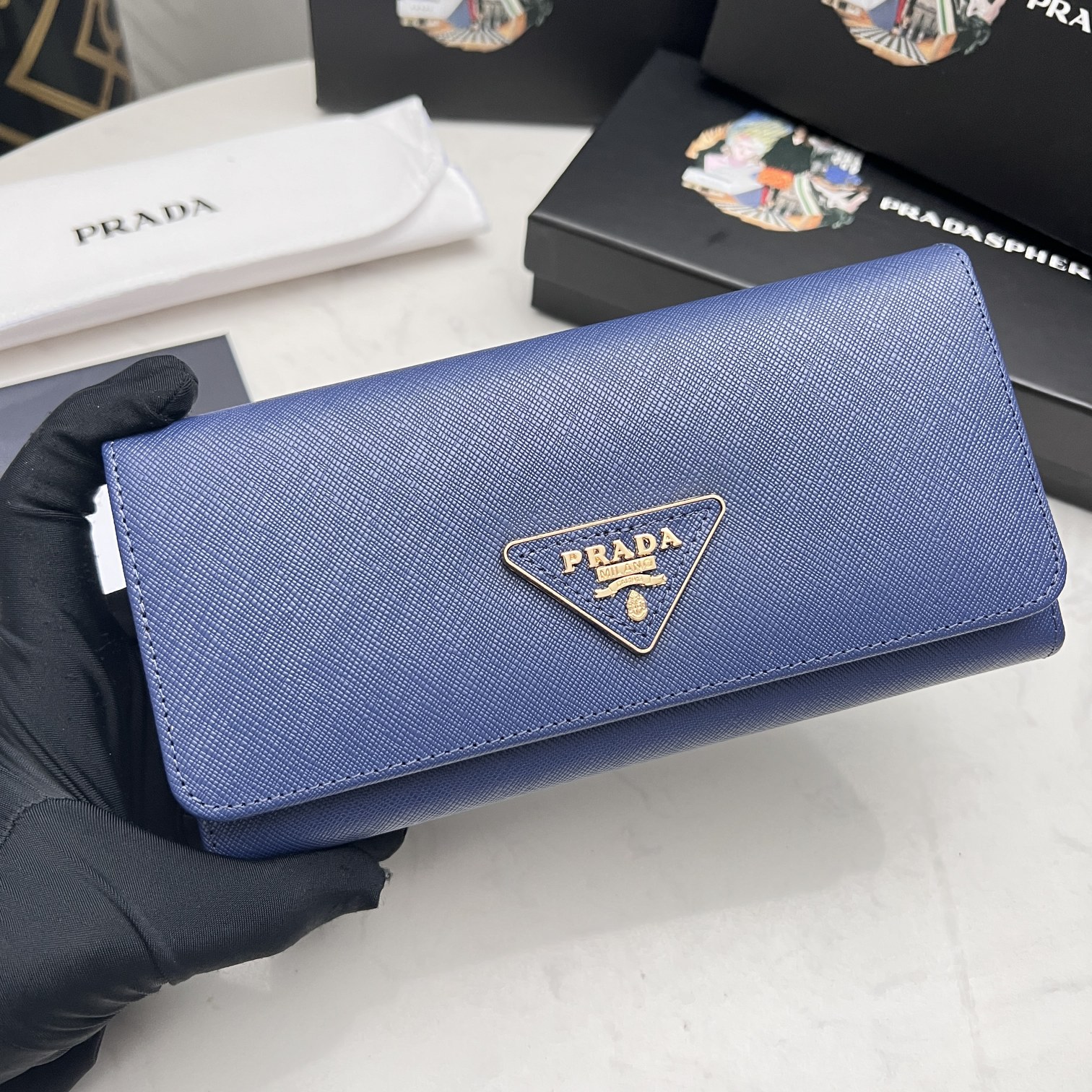 PRADA LARGE SAFFIANO TRIANGLE WALLET NAVY BLUE 19CM 1MH132 QHH F0002 - Image 8