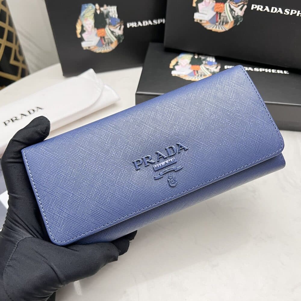 PRADA SAFFIANO MONOCHROME FLAP LONG WALLET FULL NAVY BLUE 19CM 1MH132 ZLP F061H - Image 8