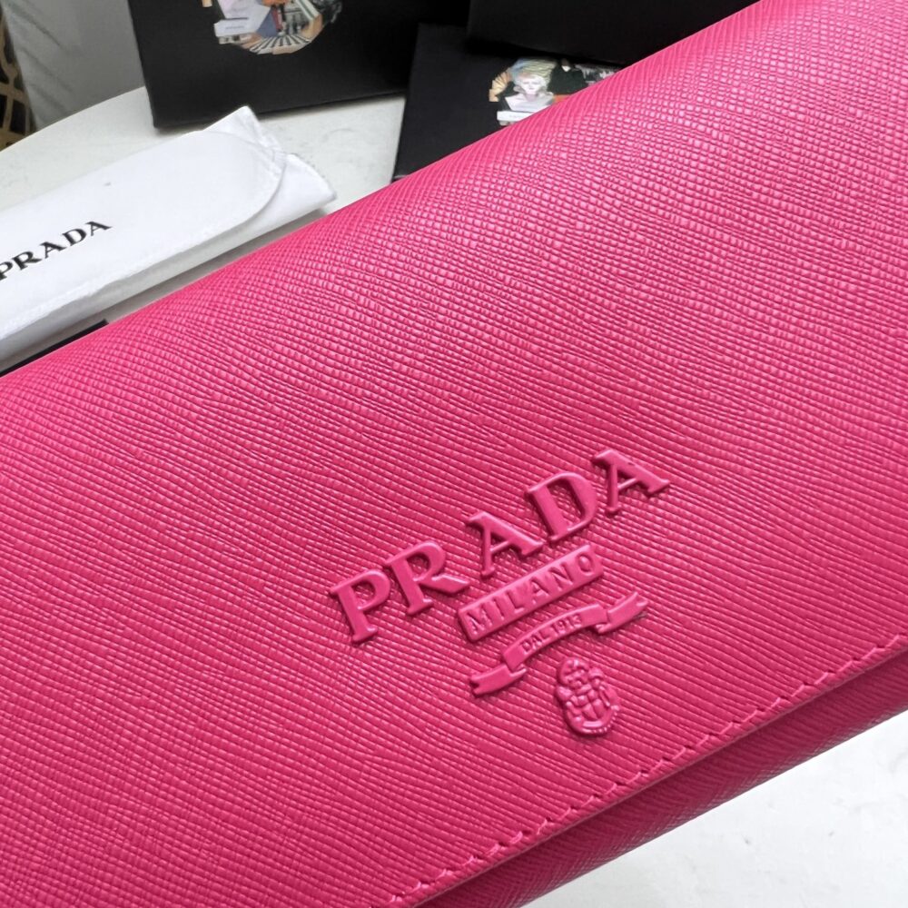 PRADA SAFFIANO MONOCHROME FLAP LONG WALLET FULL DARK PINK 19CM 1MH132 ZLP F061H - Image 8