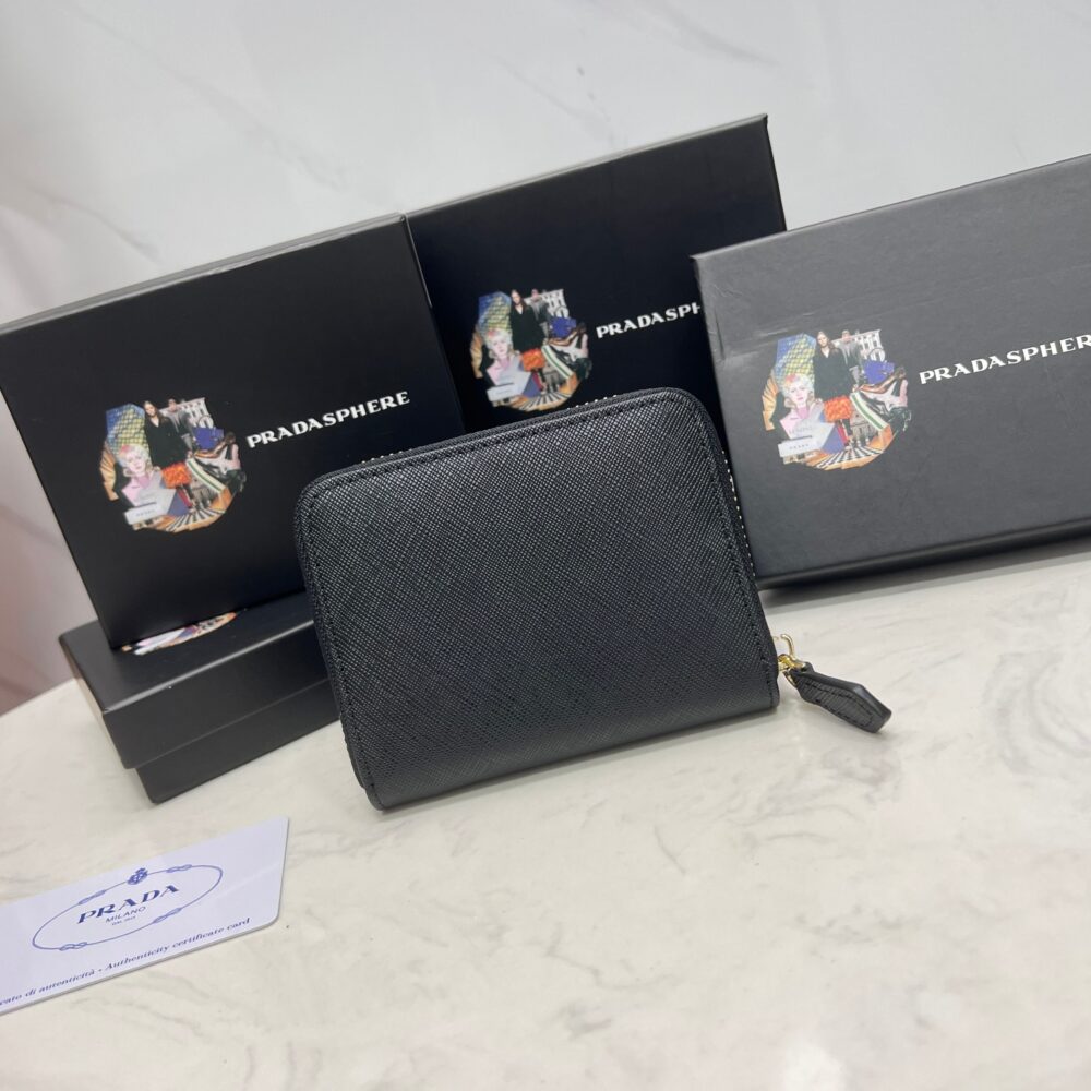 PRADA SAFFIANO LEATHER COIN PURSE BLACK WALLET 10CM 1MM268 QWA F0002 - Image 8