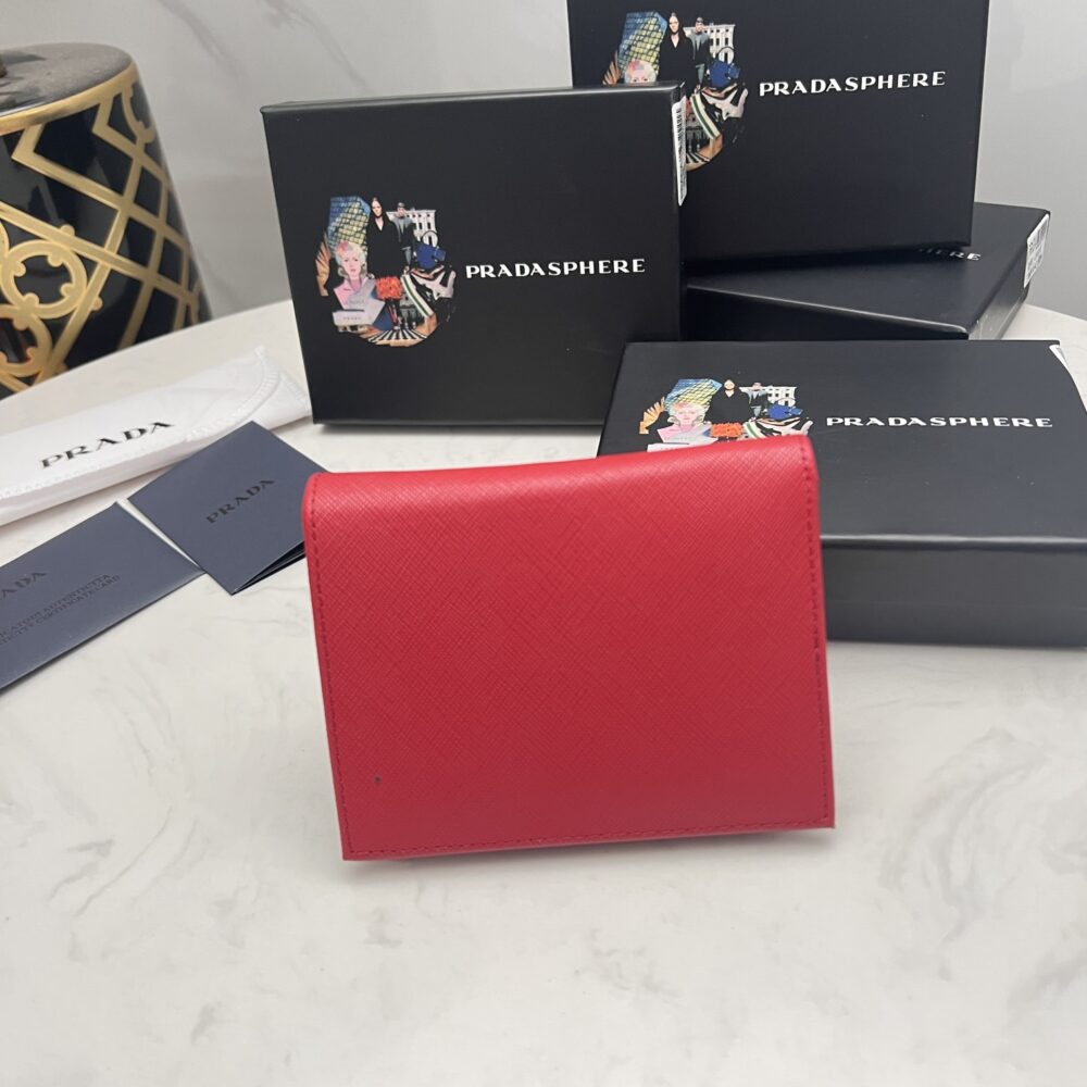 PRADA SMALL SAFFIANO LUX LEATHER FLAP CONTINENTAL TRIANGLE RED WALLET 10CM - Image 8
