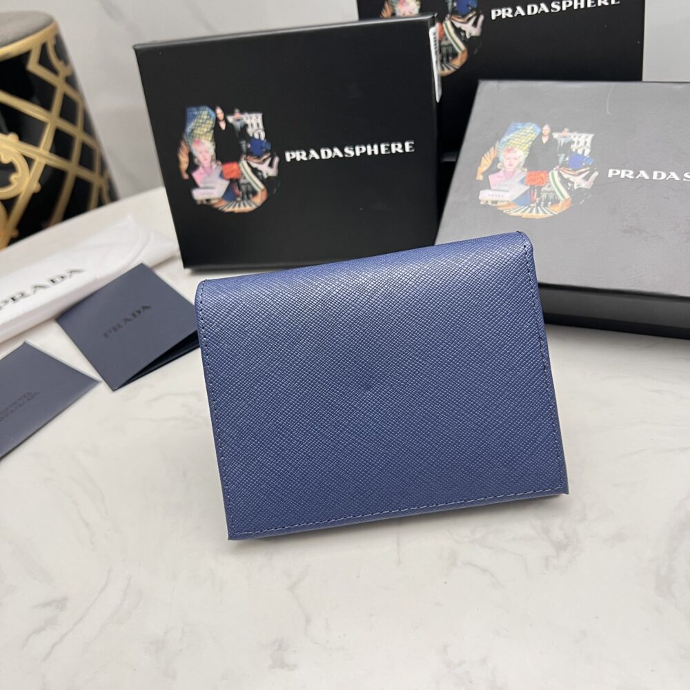 PRADA SAFFIANO MONOCHROME FLAP SMALL WALLET FULL NAVY BLUE 10CM 1MV204 QWA F0002 - Image 8
