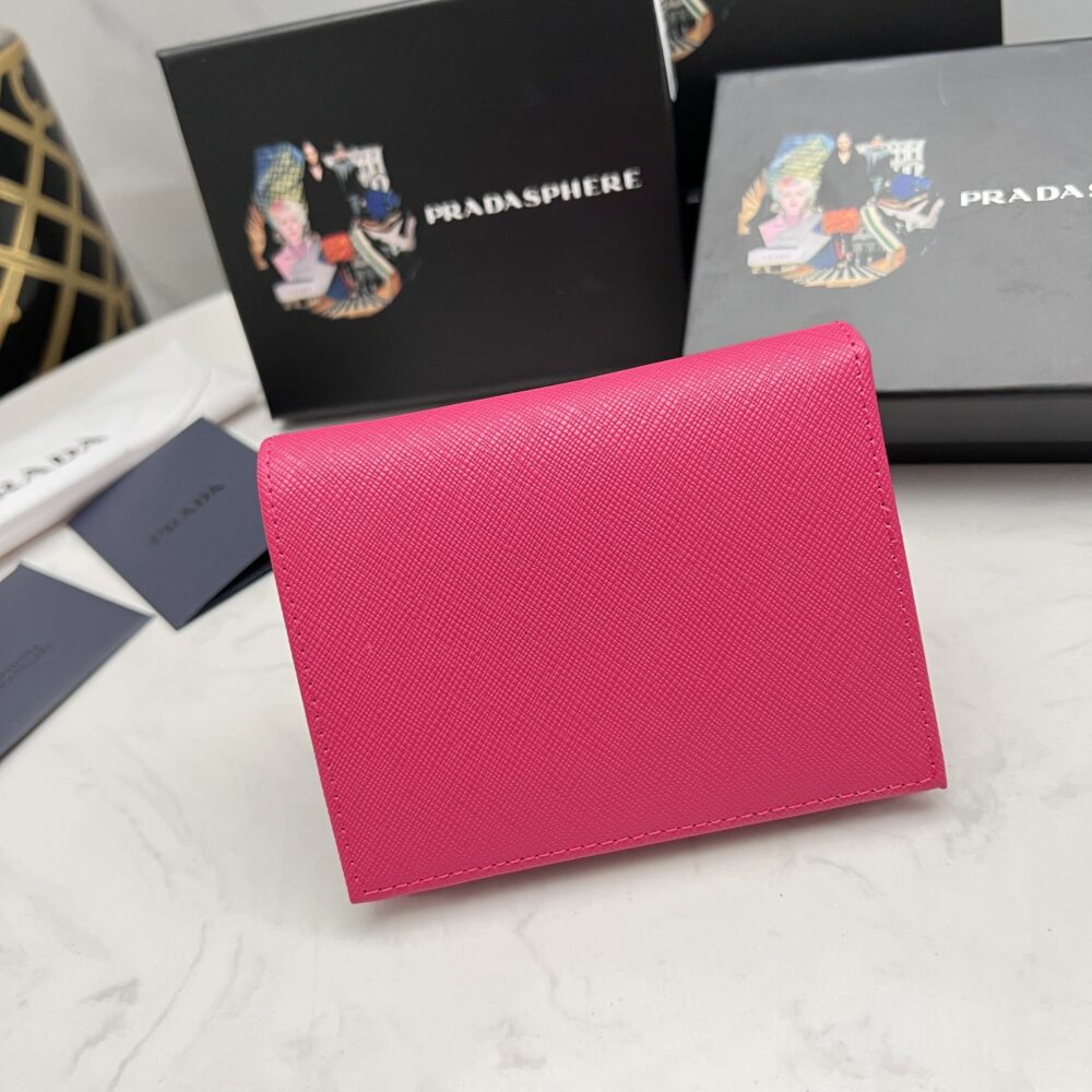 PRADA SAFFIANO MONOCHROME FLAP SMALL WALLET FULL DARK PINK 10CM 1MV204 QWA F0002 - Image 8
