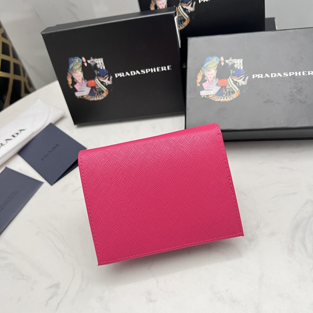 PRADA SAFFIANO LEATHER FLAP SMALL WALLET DARK PINK AND GOLD 10CM 1MV204 QWA F0505 - Image 8