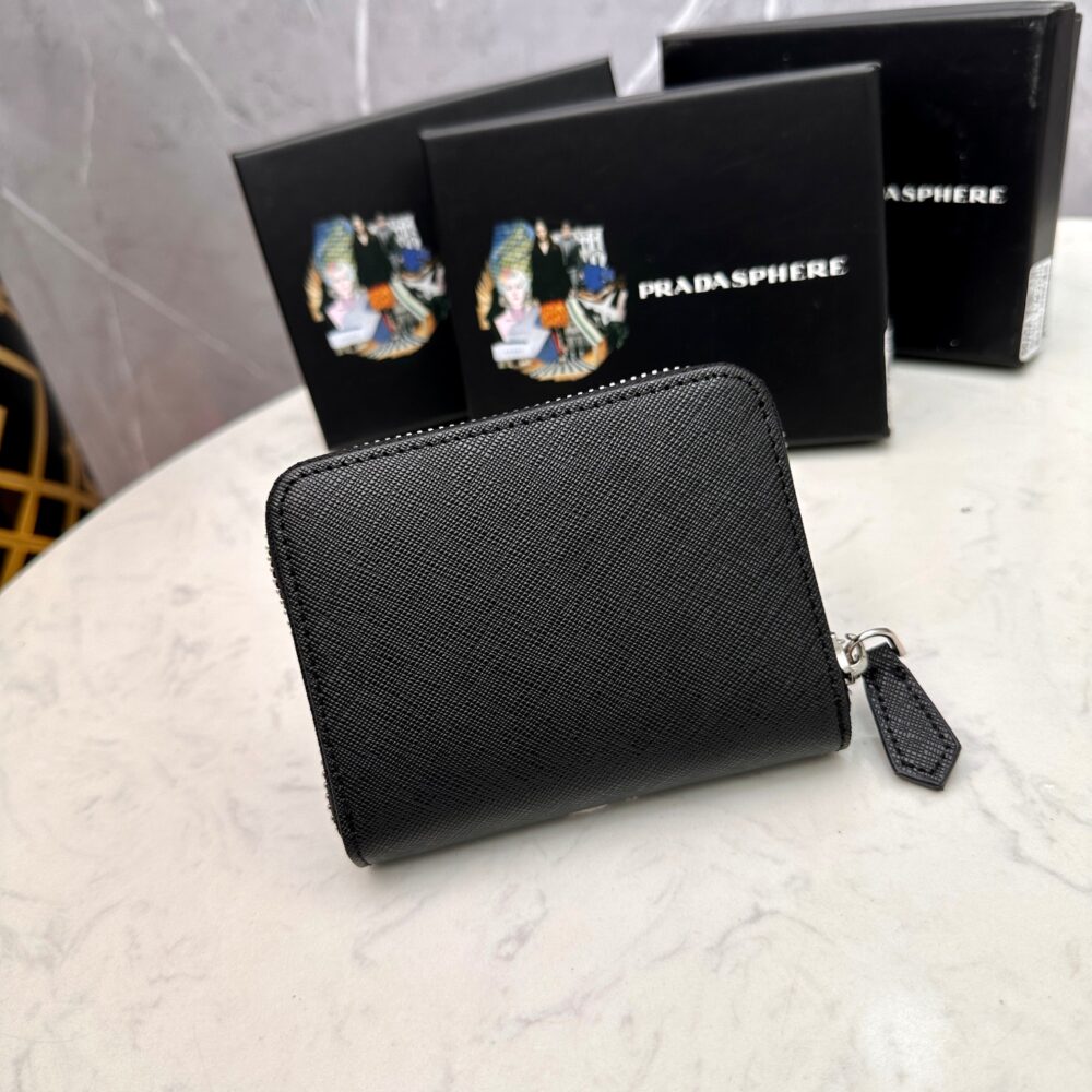 PRADA SMALL SAFFIANO LEATHER WALLET BLACK AND SILVER 10CM 1ML036 QHH F0002 - Image 8
