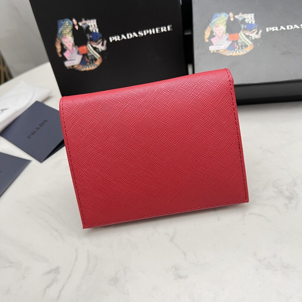 PRADA SAFFIANO LEATHER FLAP SMALL WALLET RED AND GOLD 10CM 1MV204 QWA F068Z - Image 8