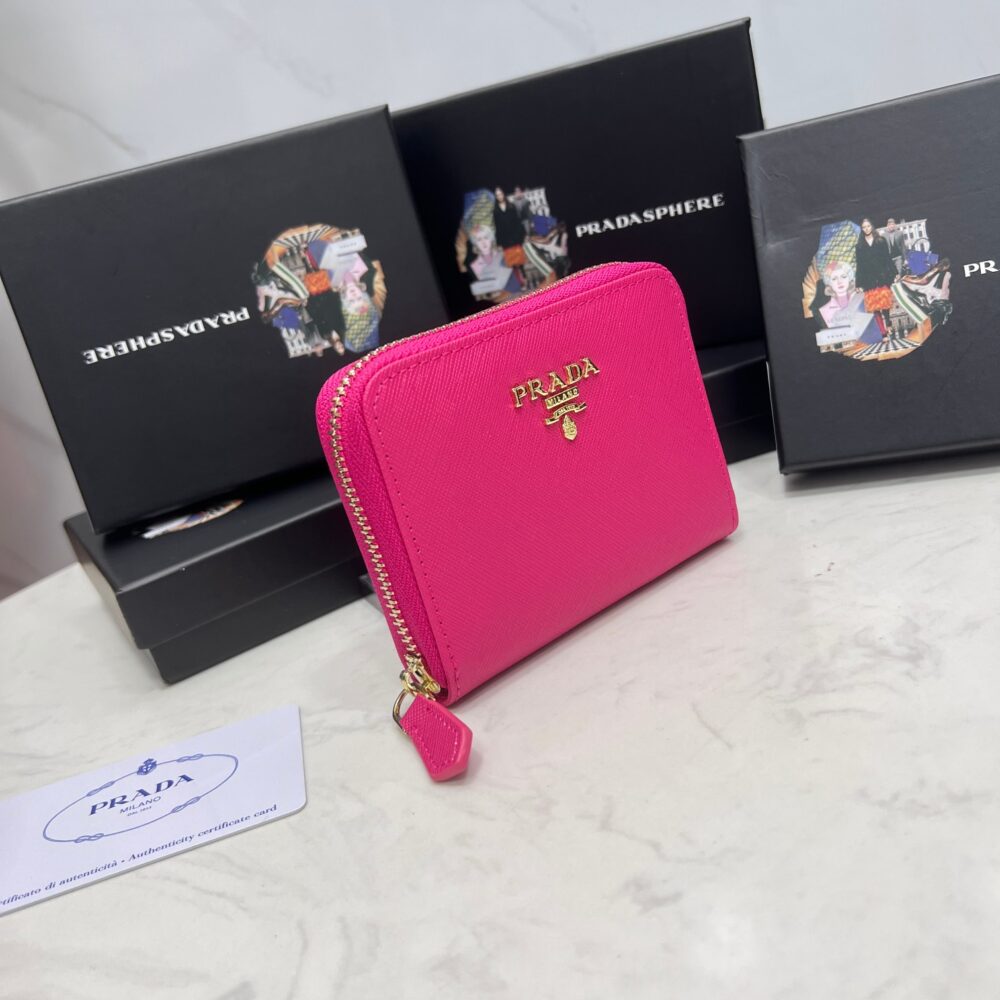 PRADA SAFFIANO LEATHER COIN PURSE PEONY PINK WALLET 10CM 1MM268 QWA F0505 - Image 9