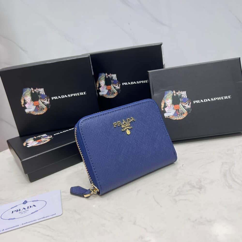 PRADA SAFFIANO LEATHER COIN PURSE BLUETTE WALLET 10CM 1MM268 QWA F0016 - Image 9