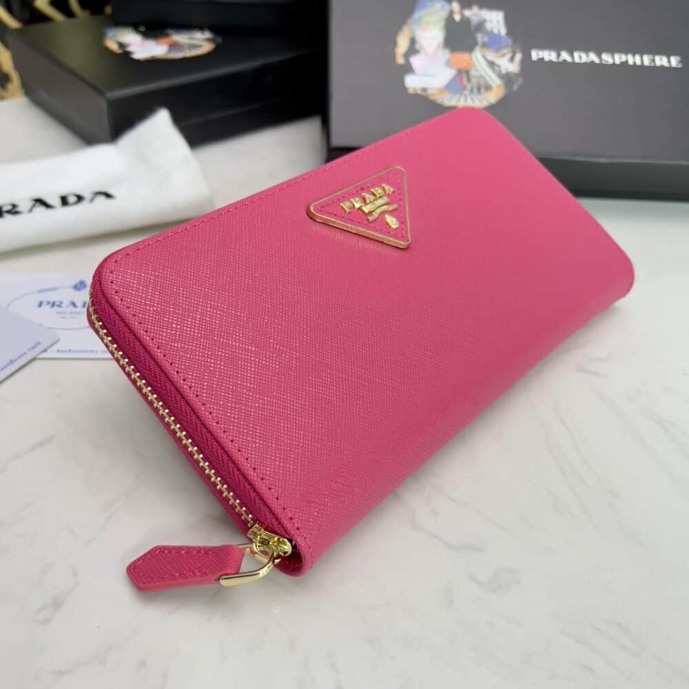 PRADA LARGE  SAFFIANO TRIANGLE ZIP AROUND LONG WALLET PEONY PINK 19CM 1ML506 QHH F0002 - Image 9