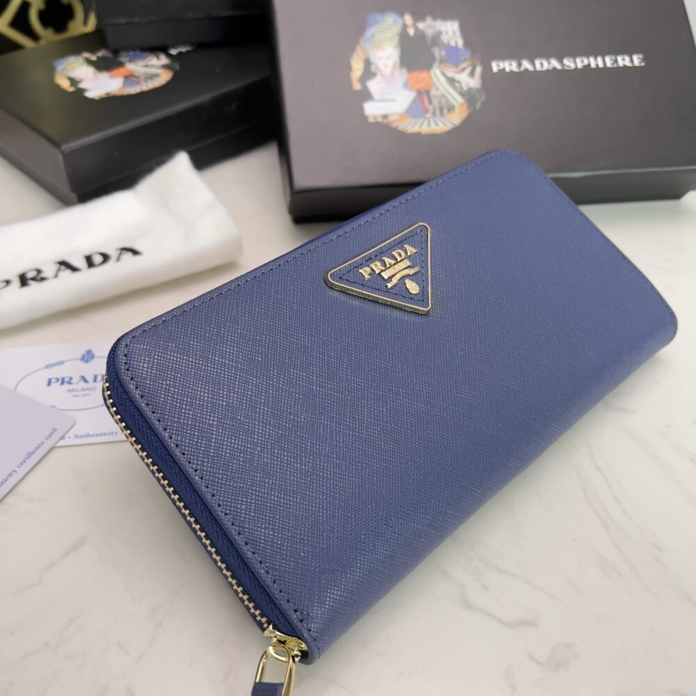 PRADA LARGE  SAFFIANO TRIANGLE ZIP AROUND LONG WALLET DARK BLUE 19CM 1ML506 QHH F068Z - Image 9