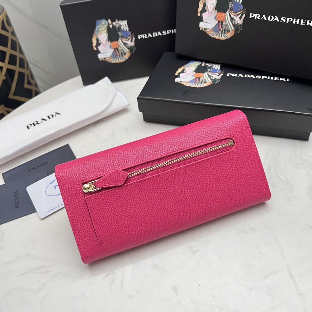 PRADA SAFFIANO LUX LEATHER FLAP CONTINENTAL DARK PINK WALLET 19CM - Image 8
