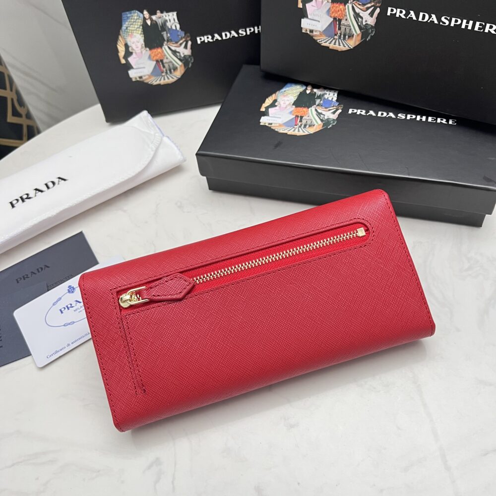 PRADA SAFFIANO LUX LEATHER FLAP CONTINENTAL RED WALLET 19CM - Image 9
