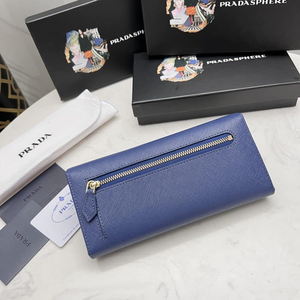 PRADA SAFFIANO MONOCHROME FLAP LONG WALLET FULL NAVY BLUE 19CM 1MH132 ZLP F061H - Image 9