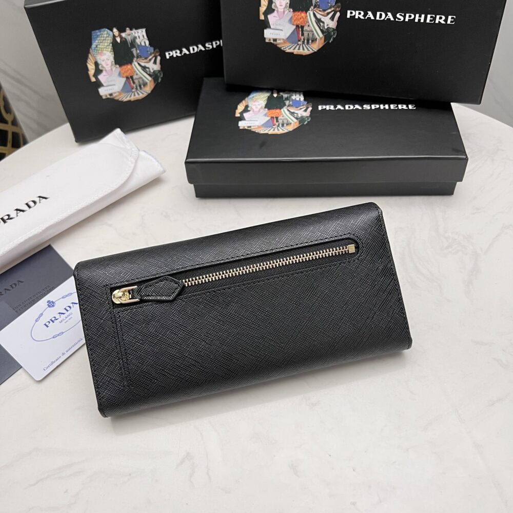 PRADA SAFFIANO MONOCHROME FLAP LONG WALLET FULL BLACK 19CM 1MH132 ZLP F061H - Image 9