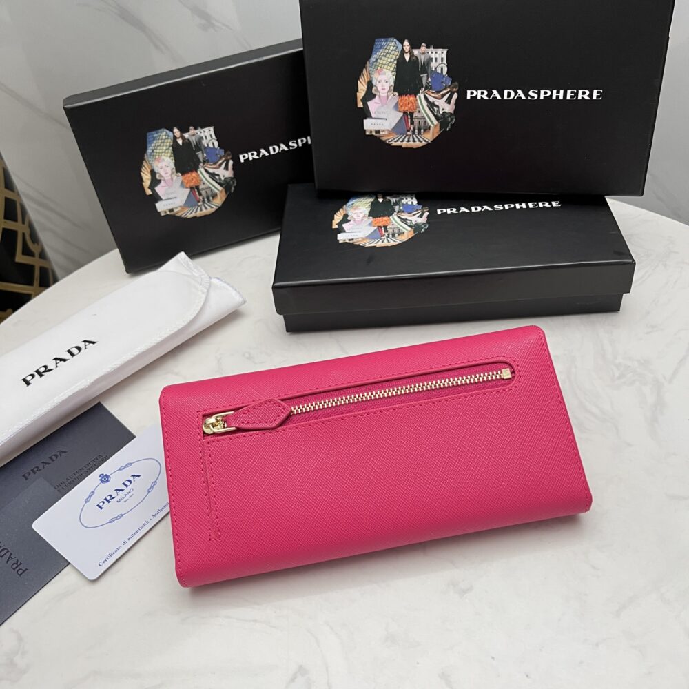 PRADA SAFFIANO MONOCHROME FLAP LONG WALLET FULL DARK PINK 19CM 1MH132 ZLP F061H - Image 9