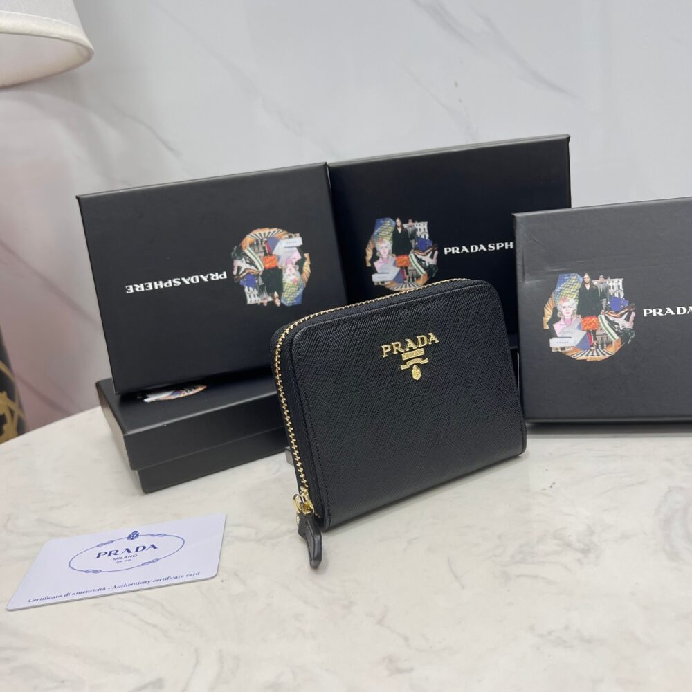 PRADA SAFFIANO LEATHER COIN PURSE BLACK WALLET 10CM 1MM268 QWA F0002 - Image 9