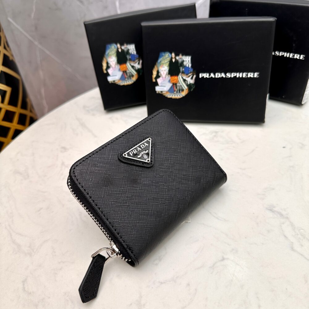 PRADA SMALL SAFFIANO LEATHER WALLET BLACK AND SILVER 10CM 1ML036 QHH F0002 - Image 9