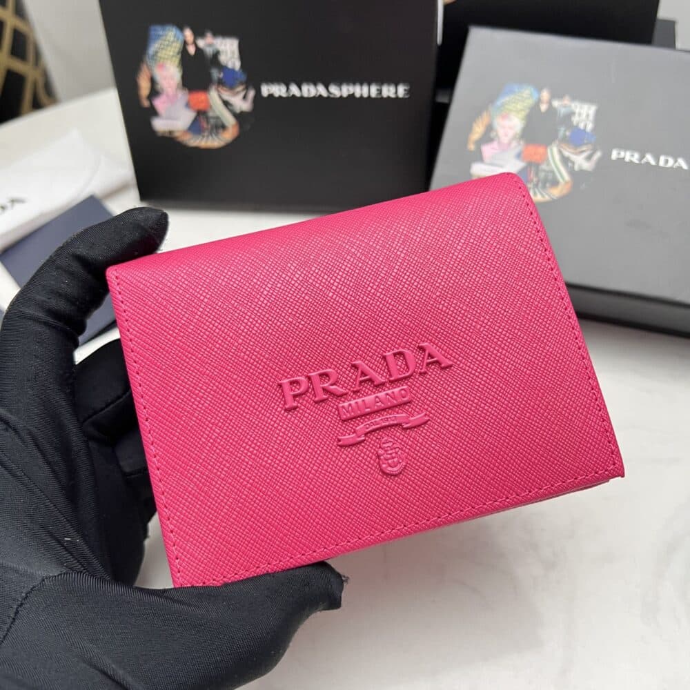 PRADA SAFFIANO MONOCHROME FLAP SMALL WALLET FULL DARK PINK 10CM 1MV204 QWA F0002 - Image 9