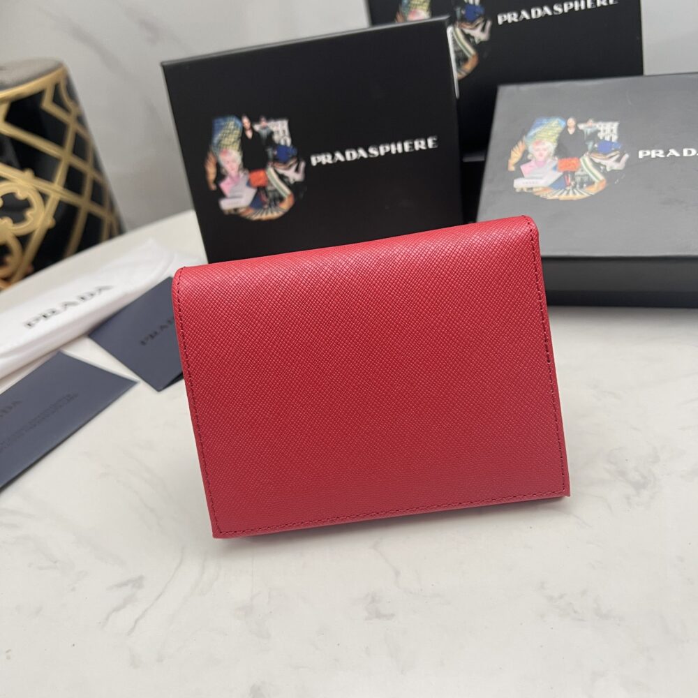 PRADA SAFFIANO MONOCHROME FLAP SMALL WALLET FULL RED 10CM 1MV204 QWA F0002 - Image 8