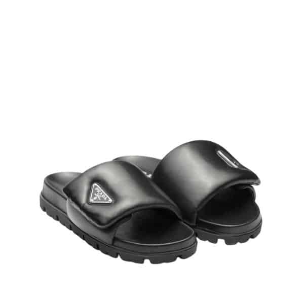 PRADA SOFT PADDED NAPPA LEATHER SLIDES BLACK 1XX6482DL8F0002F020