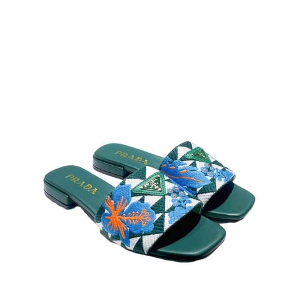 PRADA JACQUARD LOGO SLIDES GREEN
