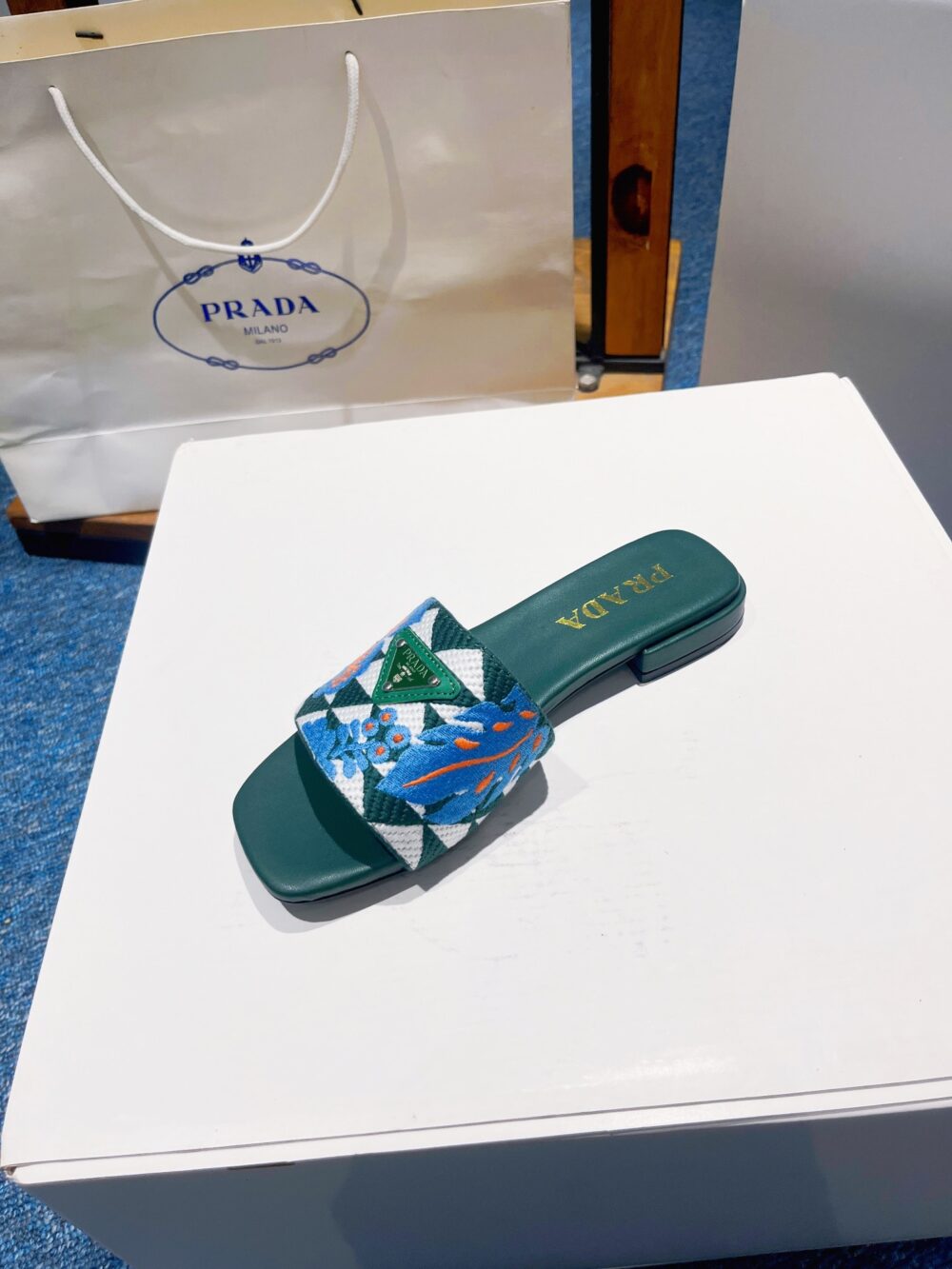 PRADA JACQUARD LOGO SLIDES GREEN - Image 6