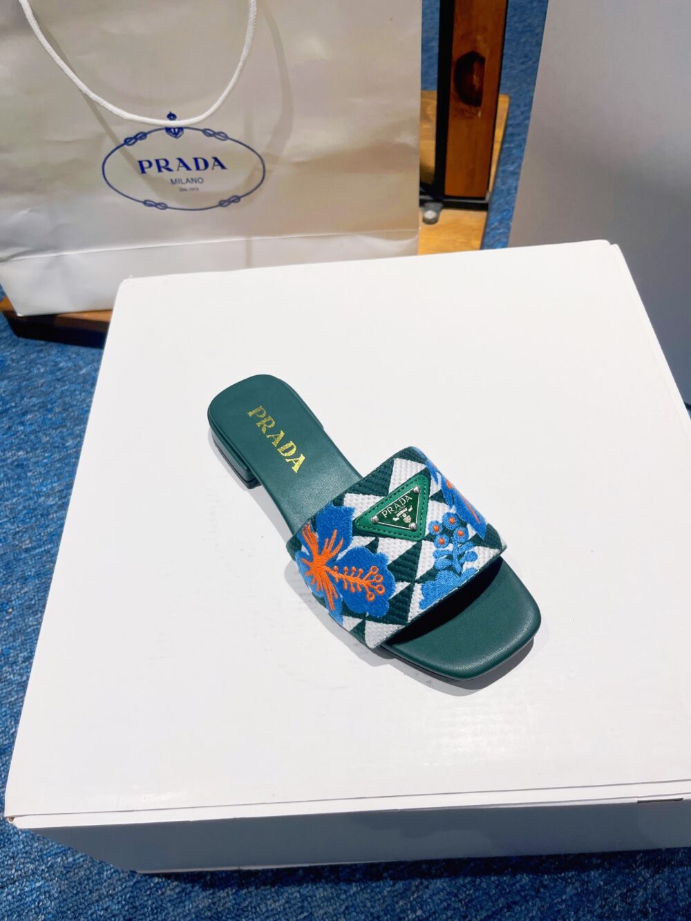 PRADA JACQUARD LOGO SLIDES GREEN - Image 7