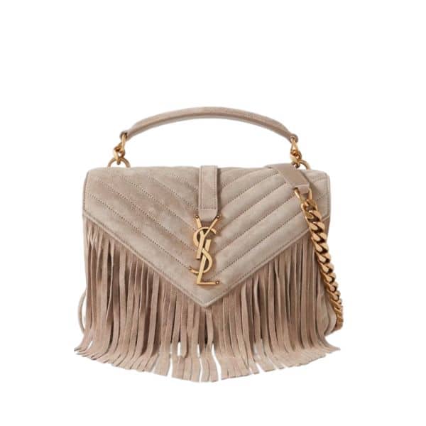 SAINT LAURENT COLLEGE MEDIUM SUEDE SHOULDER BAG GRAY 24CM