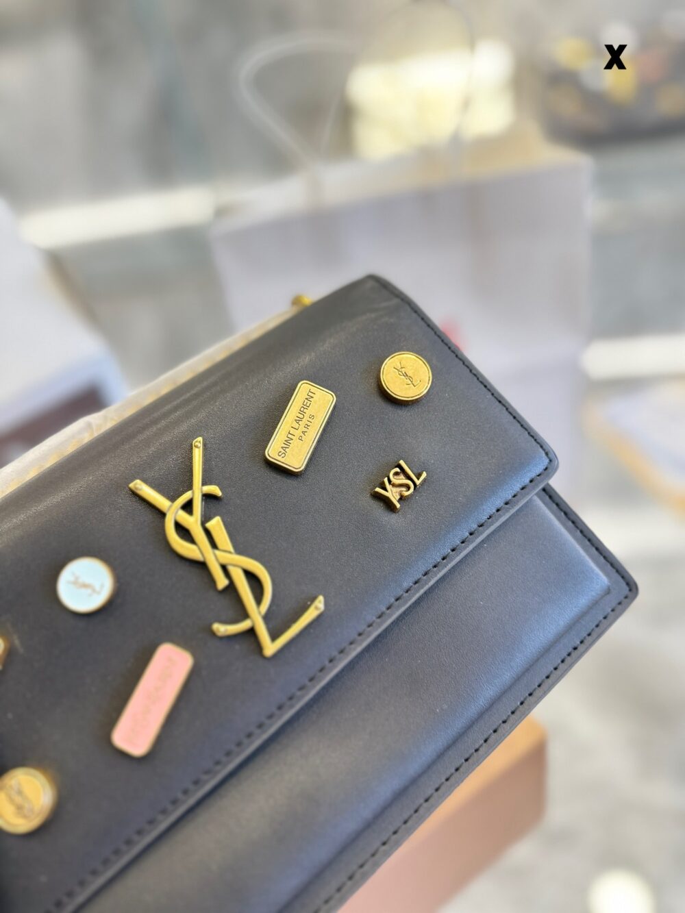 SAINT LAURENT SUNSET CHAIN BAG IN SMOOTH LEATHER WITH STICKER BLACK 22CM - Image 3